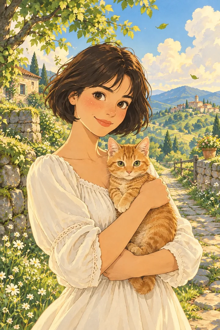 スタイルの作例: ジブリ風の手描きアニメ