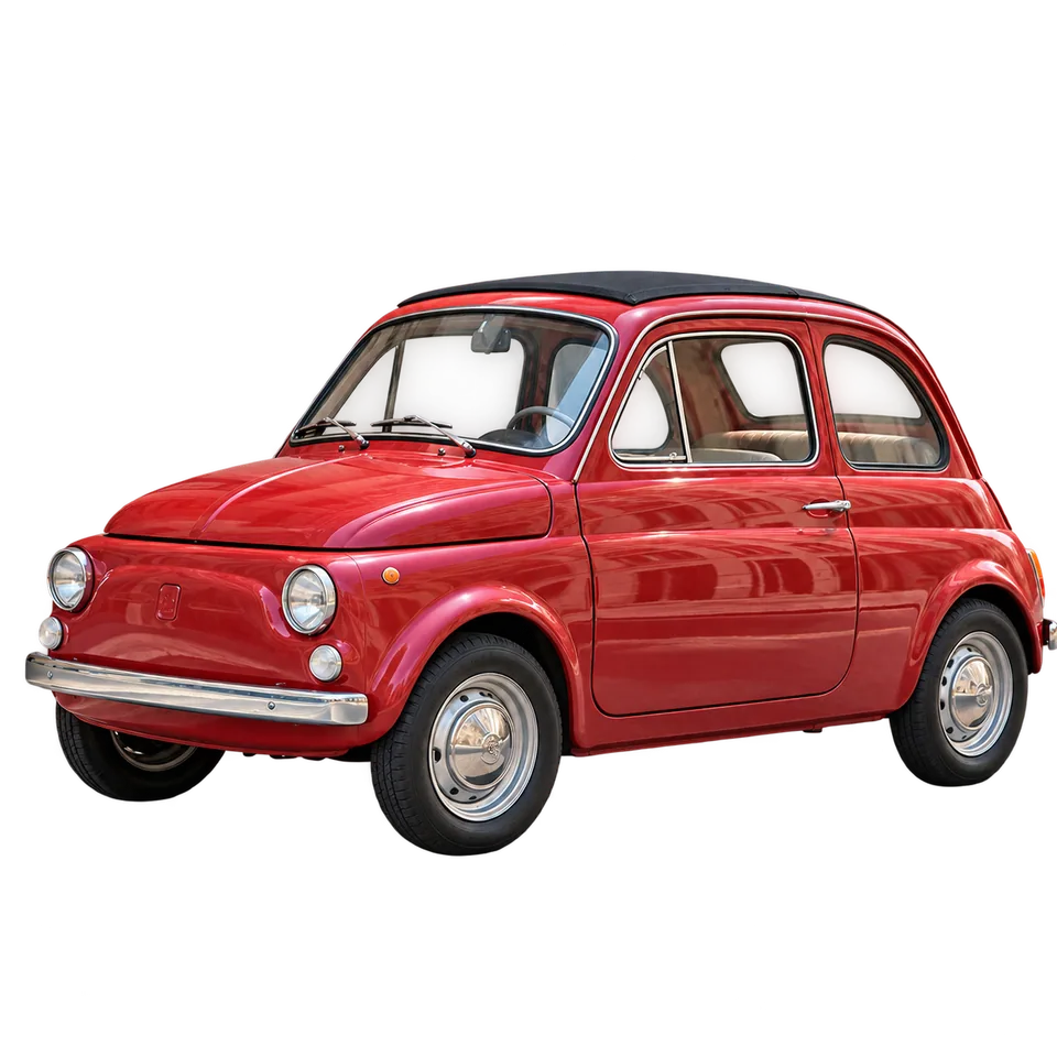 Coche con espejos, ventanas y ruedas visibles