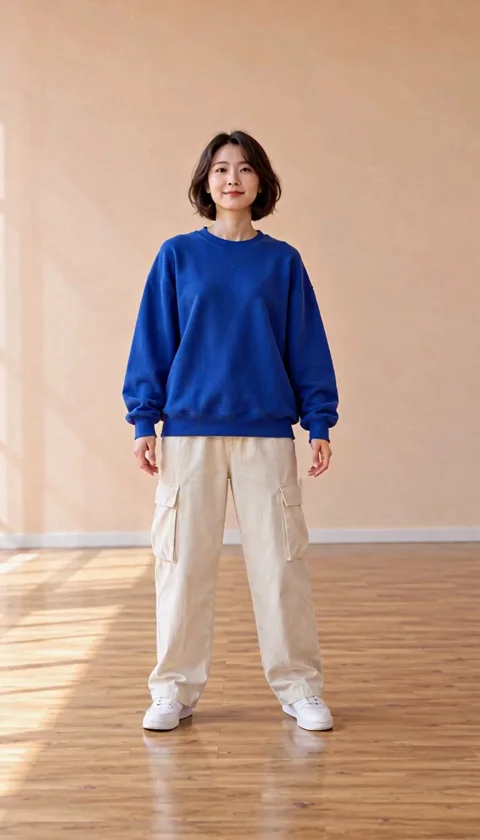 D’une pose à quelques pas. Une caméra fixe permet de suivre les pieds et les mains. Vérifiez aussi les vêtements et le décor pendant toute la vidéo. — Début