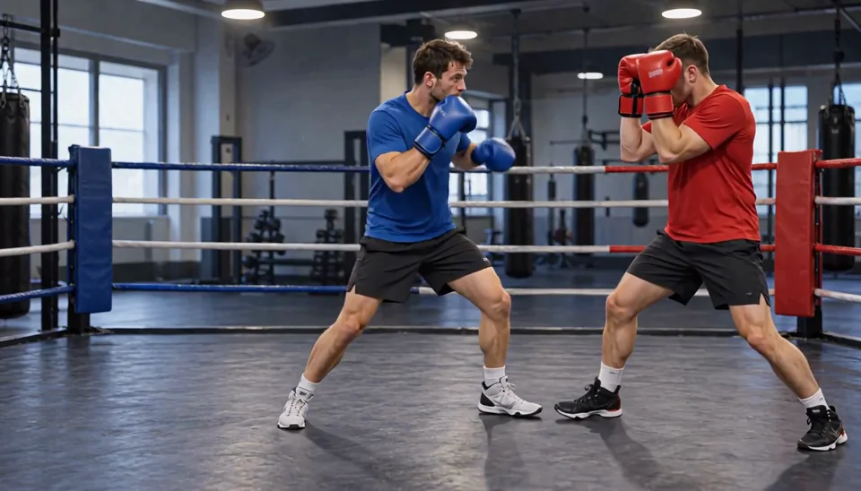 A clear exchange beats a crowded battle. Short sparring scenes leave more room to inspect hands and spacing. Watch the whole exchange for glove contact, balance and changing limbs. — In motion
