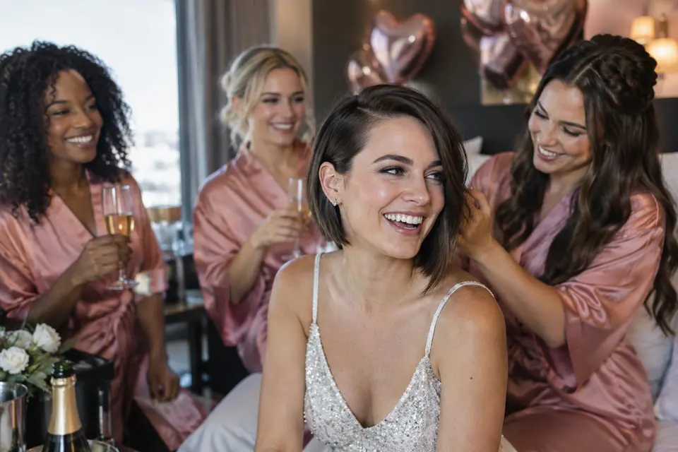 bachelorette 파티의 실제 설정에서 보이는 실용적인 헤어 스타일