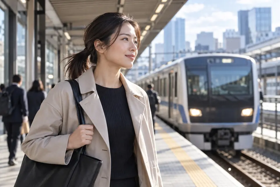 모닝 레일 통근은 코트 칼라와 어깨 가방을 편안하게 머무는 안전한 낮은 포니테일을 착용