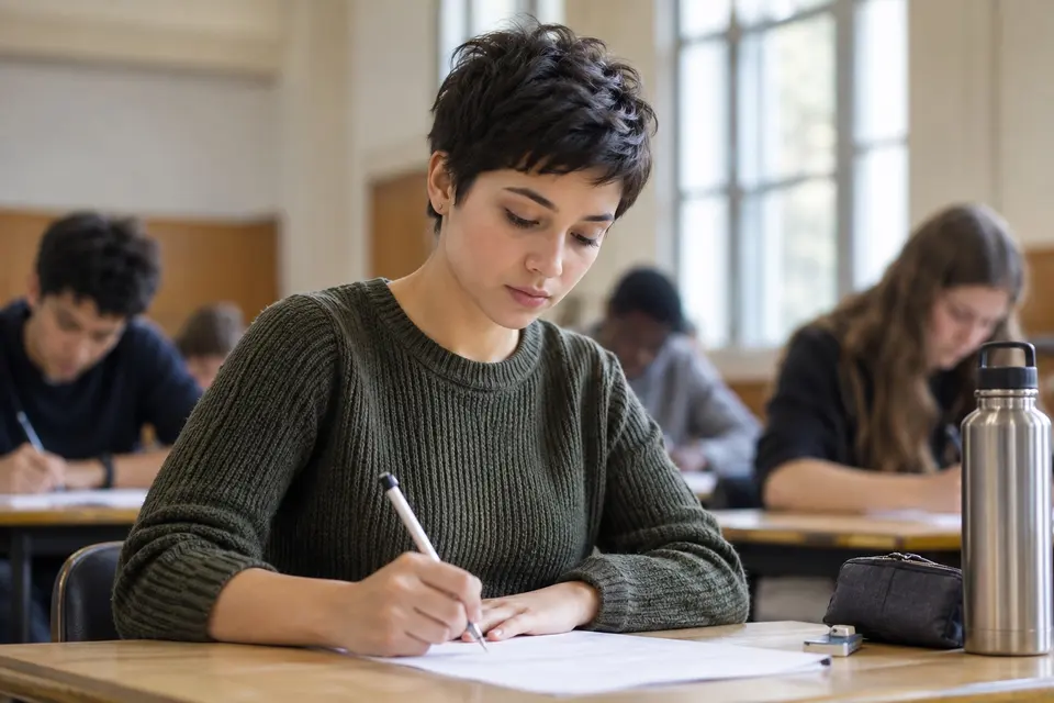 Un peinado práctico mostrado en el escenario real de un día de examen