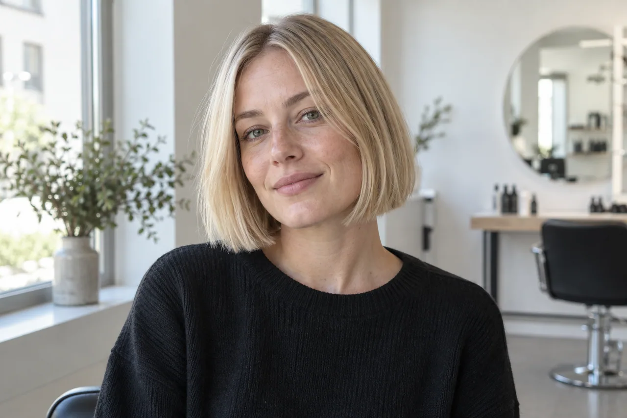 Clean airy chin-length Scandi bob with an understated part and minimal styling